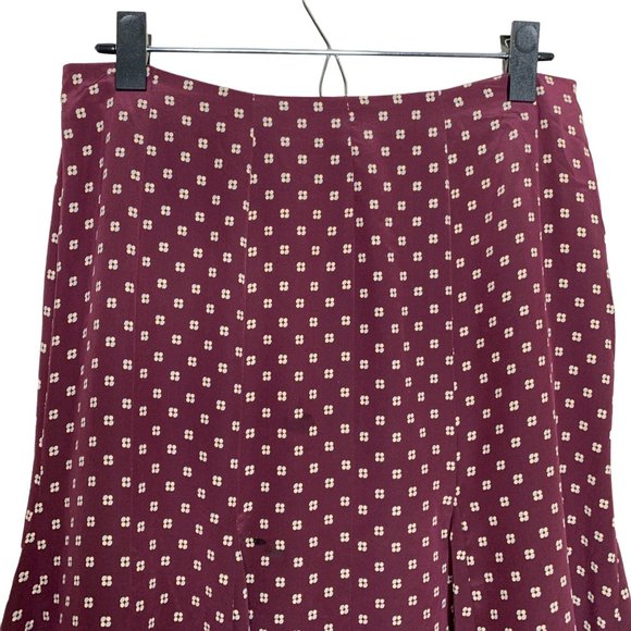 GAP 100% Silk Tulip Skirt Burgundy Khaki Blue Mini Print Classic Size 4 - Picture 4 of 10
